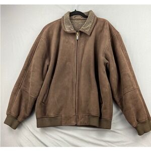 Aberdeen Collection Jacket Mens Large Bomber Faux Suede Sherpa Brown L Good